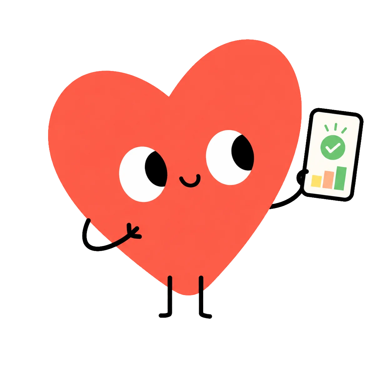 Mascotte Easy Heart Check che mostra i risultati del controllo cardiaco