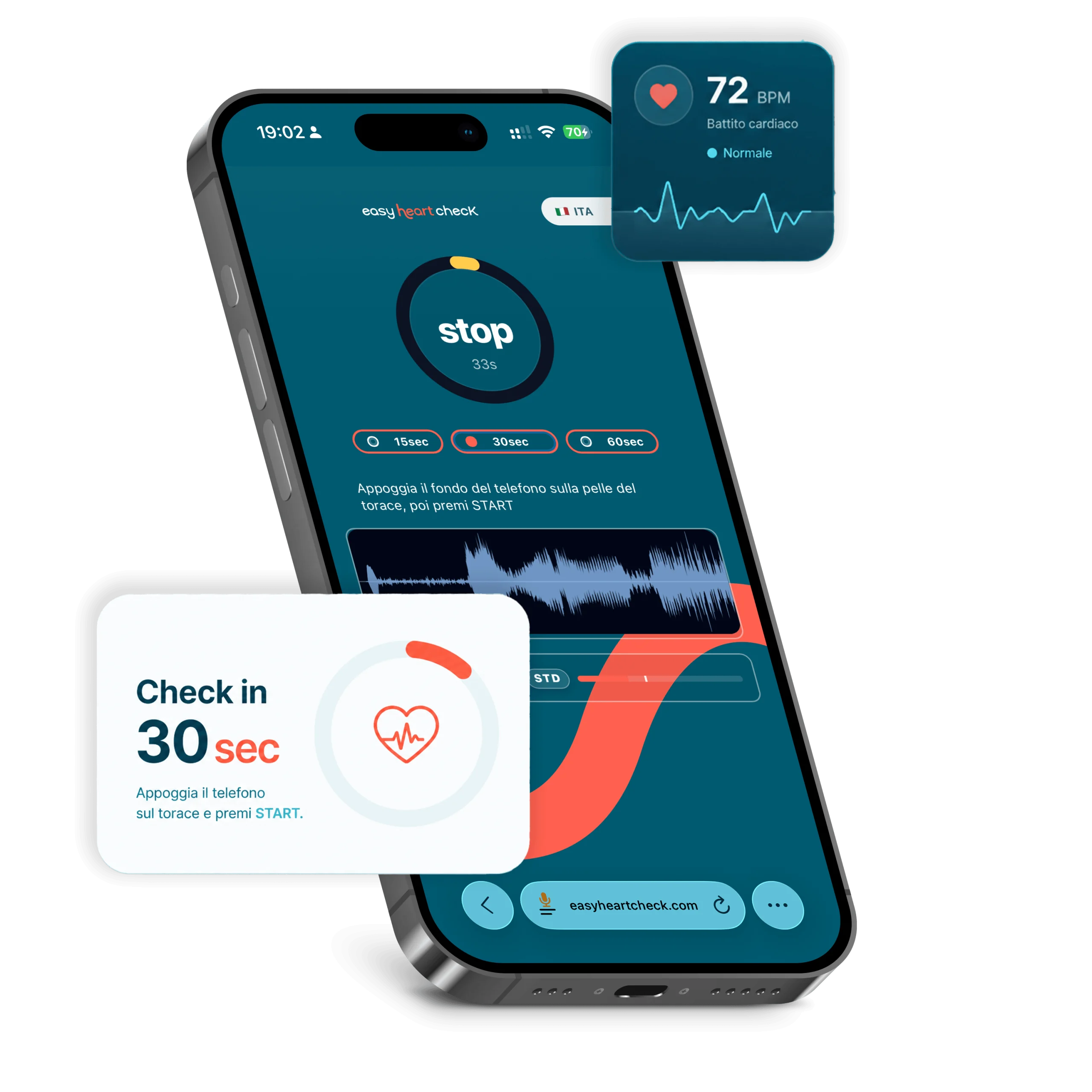 Interfaccia Easy Heart Check per controllo del cuore da smartphone