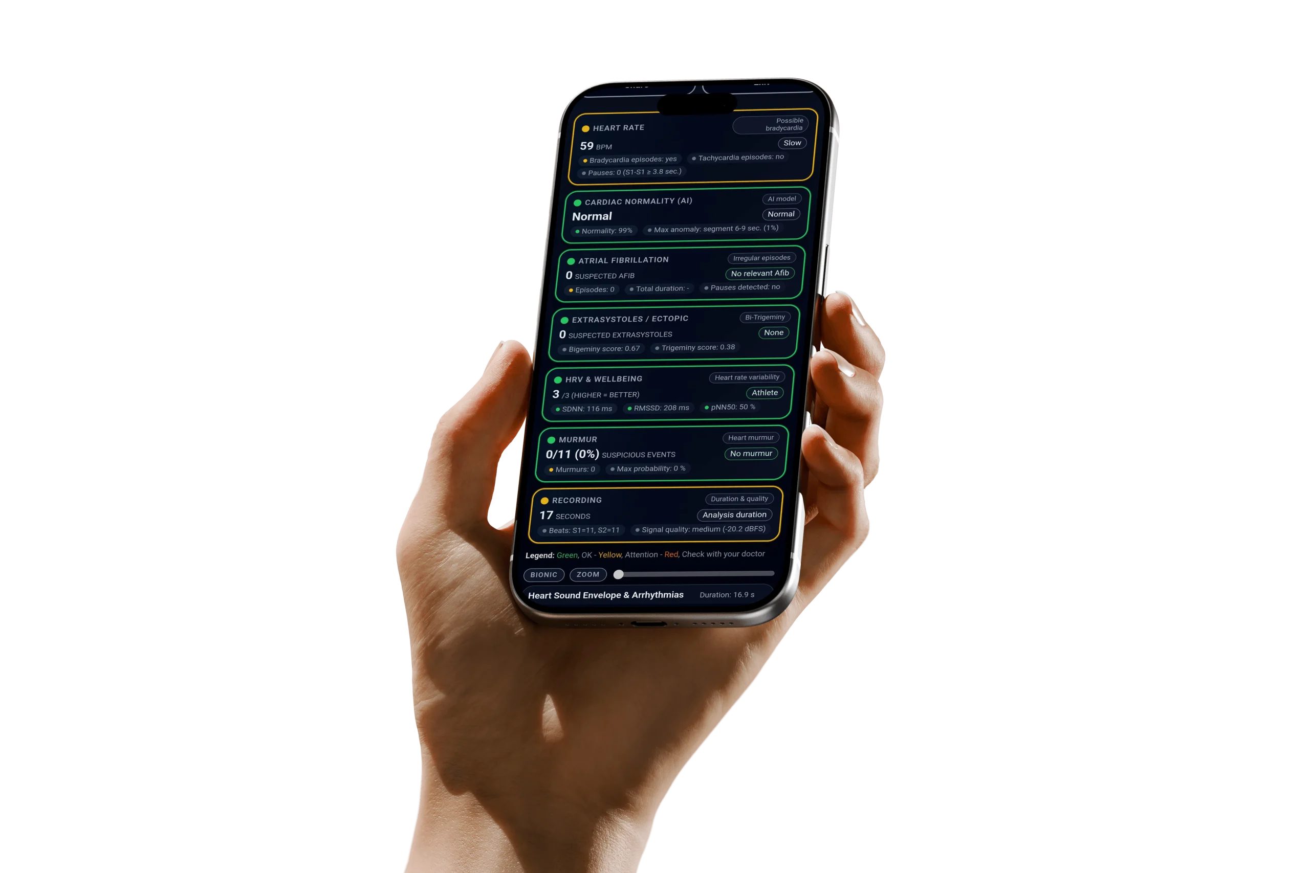 Report Easy Heart Check con analisi del battito cardiaco su smartphone